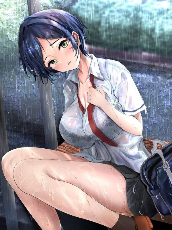 【傘が無い】雨に打たれてずぶ濡れな女子達の二次エロ画像【11】