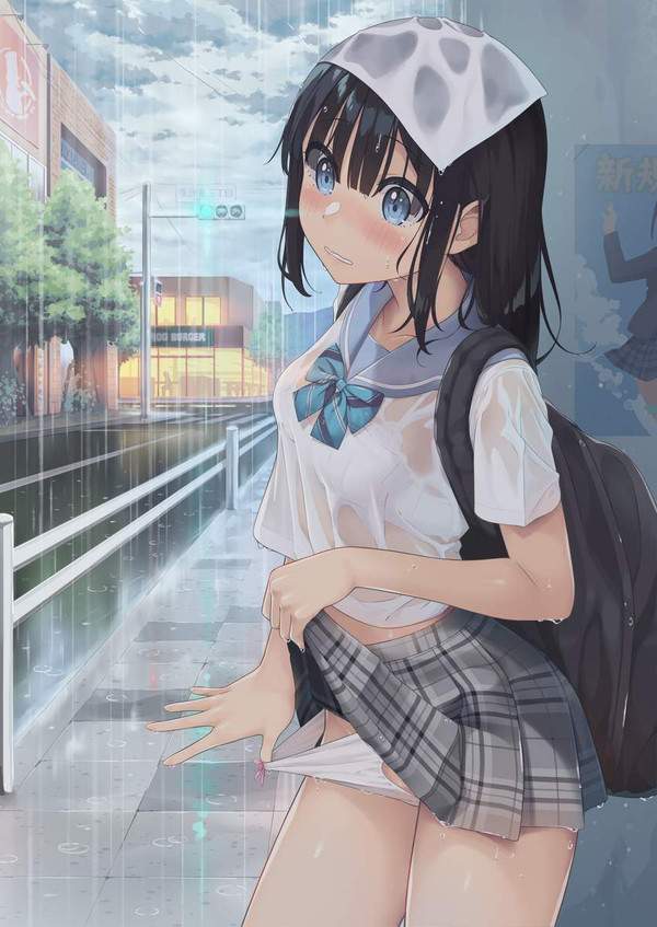 【傘忘れた】ゲリラ豪雨のせいでずぶ濡れになった女子達の二次エロ画像【4枚目】