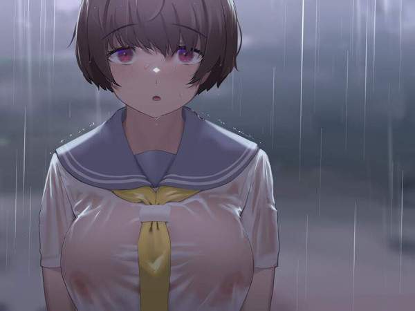 【傘忘れた】ゲリラ豪雨のせいでずぶ濡れになった女子達の二次エロ画像【20枚目】