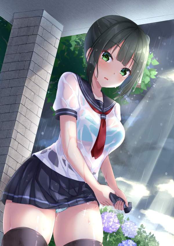 【傘忘れた】ゲリラ豪雨のせいでずぶ濡れになった女子達の二次エロ画像【26枚目】