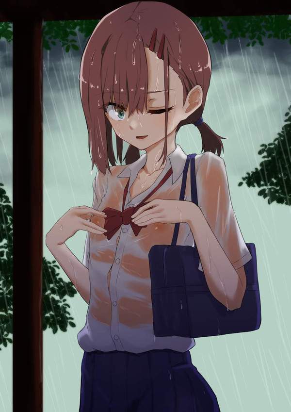 【傘忘れた】ゲリラ豪雨のせいでずぶ濡れになった女子達の二次エロ画像【36枚目】