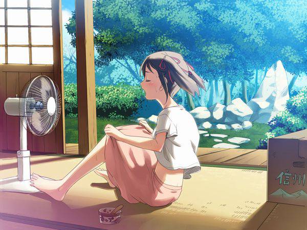 【夏の風物詩】股間に扇風機当てて涼んでる女の子の二次エロ画像 【1】