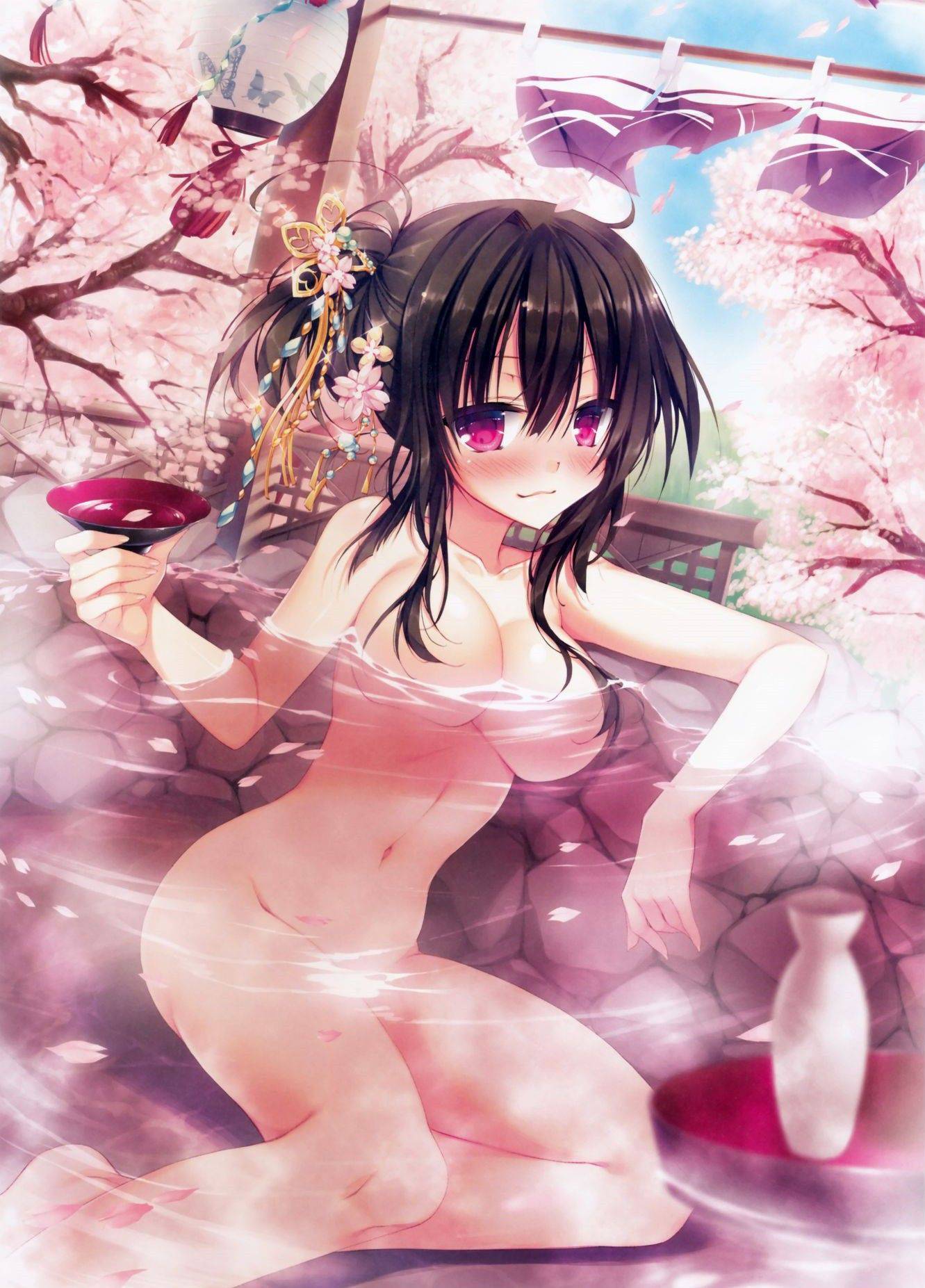 【君でずっとシコりたい】桜の花を見ながらお湯に使ってる女子達の二次温泉エロ画像【6】
