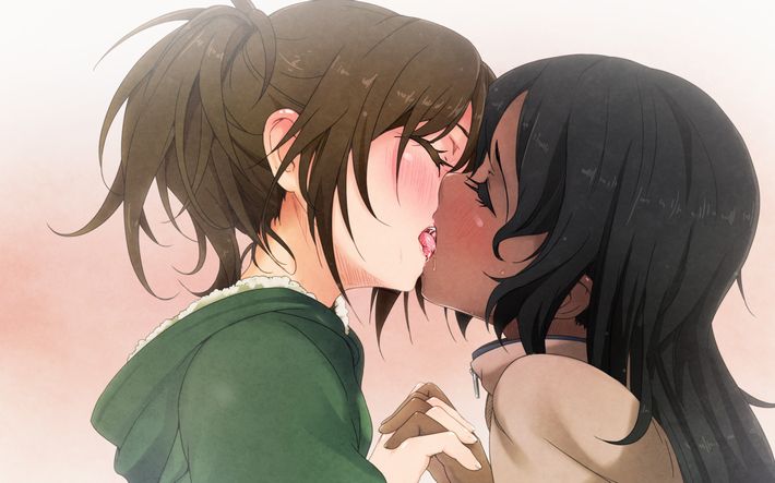 【レズキス】女の子同士で舌を絡ませるディープキスしてる二次エロ画像【36】