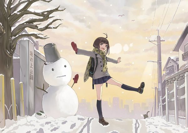 【冬の風物詩】雪だるま作ってる女子達の二次画像【1】