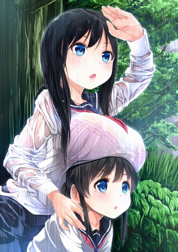 【傘が無い】雨に濡れて透けブラしてる制服女子の二次エロ画像【21】