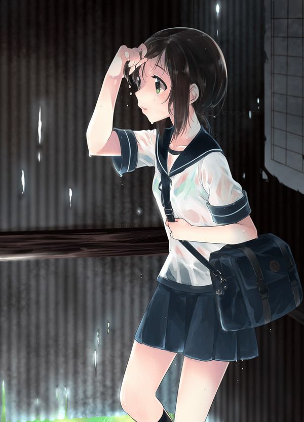 【傘が無い】雨に濡れて透けブラしてる制服女子の二次エロ画像【36】