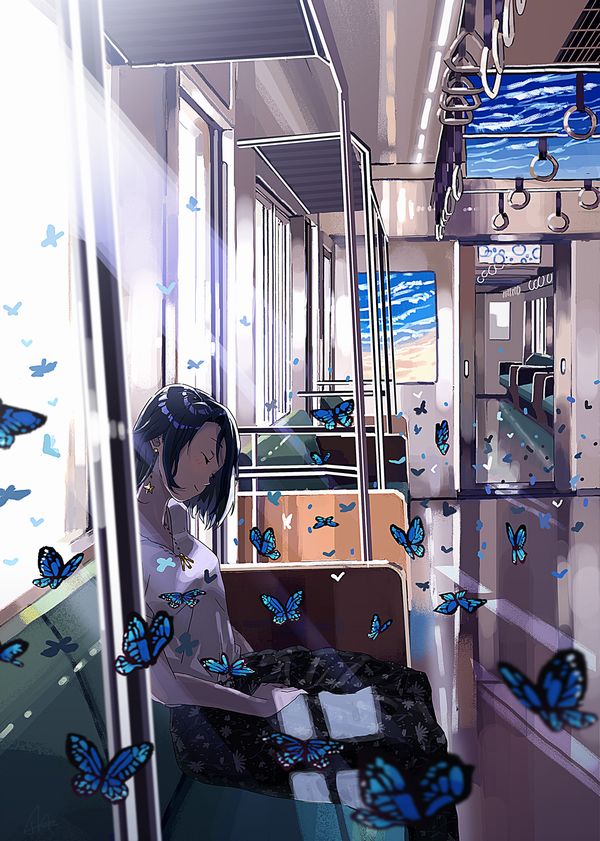 【座れたよ！編】平和的に電車に乗ってる女子達の二次エロ画像【34】
