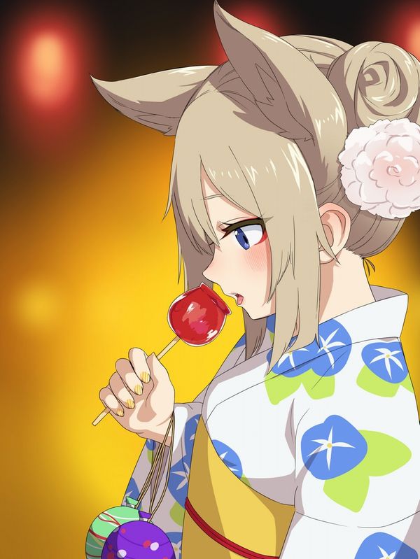 【夏祭りの定番】りんご飴食べてる浴衣姿な女の子達の二次画像【20】