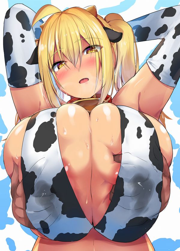 【ほぼ巨乳専用衣装】牛柄のビキニ着けたウシ乳女子達の二次エロ画像【4】