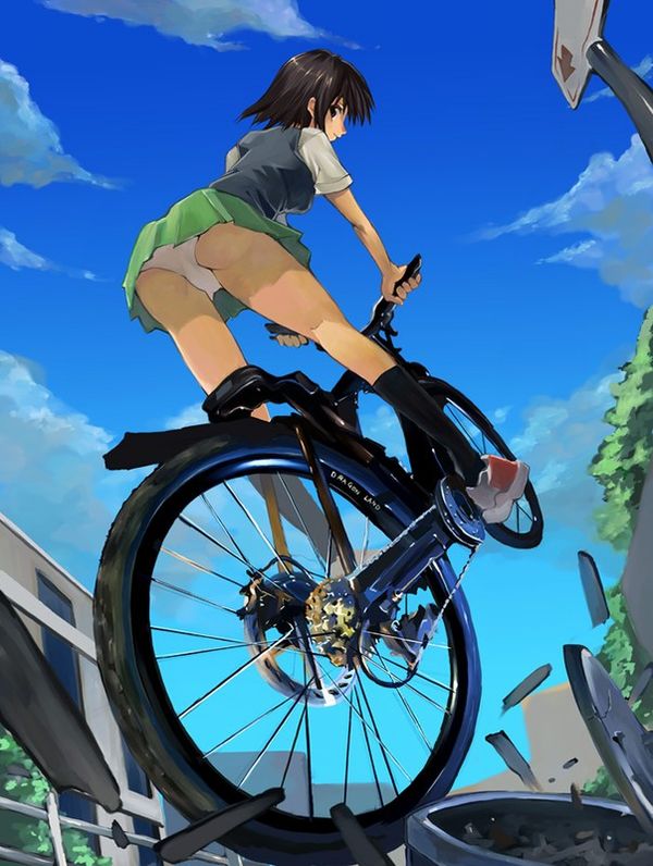 【二次】登下校中な女子高生達の自転車パンチラ画像【14】