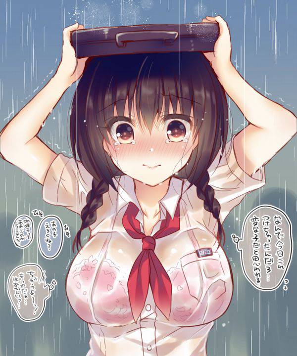 【濡れちゃった】傘を忘れたＪＫ達の二次エロ画像【6】