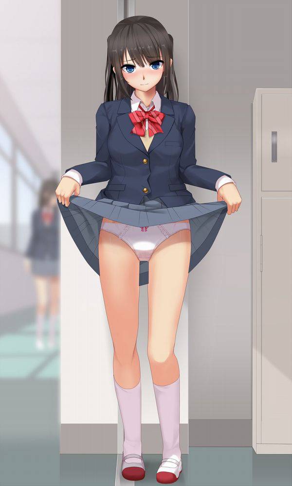 【服装検査】スカートまくってパンツを見せる女子高生の二次エロ画像【2】