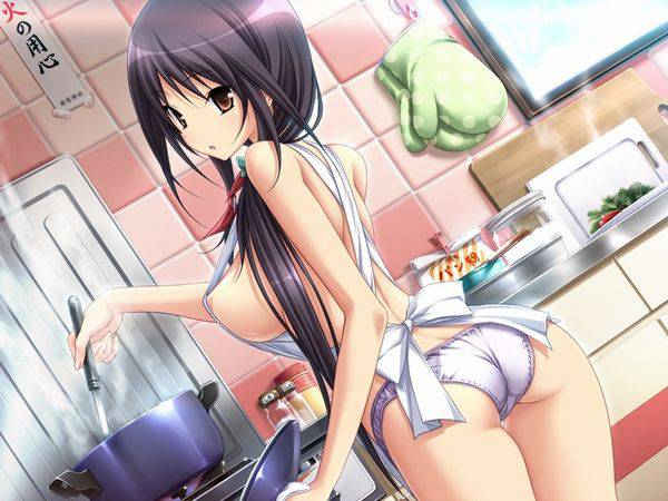 【火傷に注意】裸エプロン姿でキッチンに立つ女子達の二次エロ画像【9】