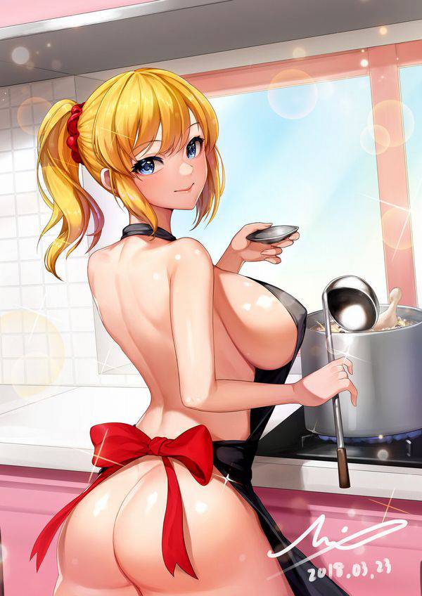 【火傷に注意】裸エプロン姿でキッチンに立つ女子達の二次エロ画像【38】