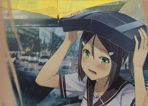 【仕方ないね】学生カバンを傘代わりに使う女子高生達の二次エロ画像【8】
