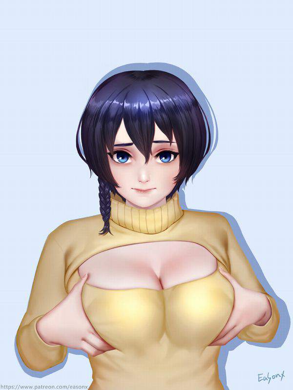 【巨乳向け】「例のセーター」こと胸開きタートルネックの二次エロ画像【35】