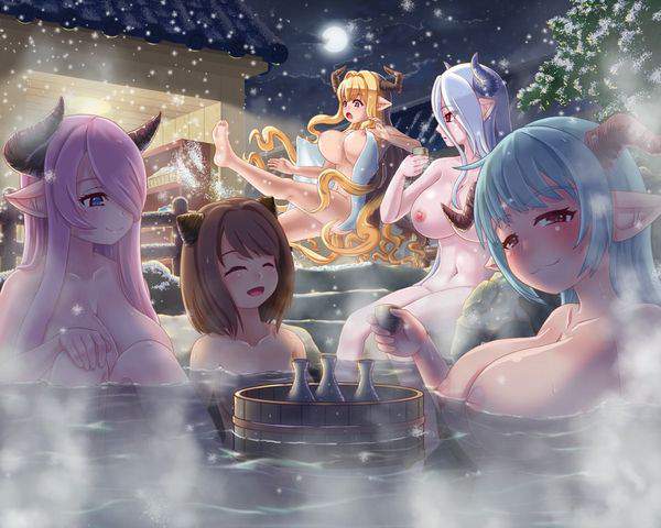 【冬の醍醐味】雪が降る中、露天風呂を楽しむ女子達の二次エロ画像【10】
