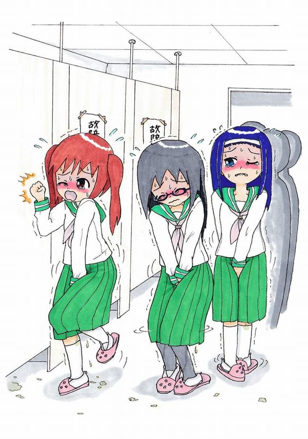 【夏フェスあるある】女子トイレの前で尿意に必死に耐える女子達の二次エロ画像【21】