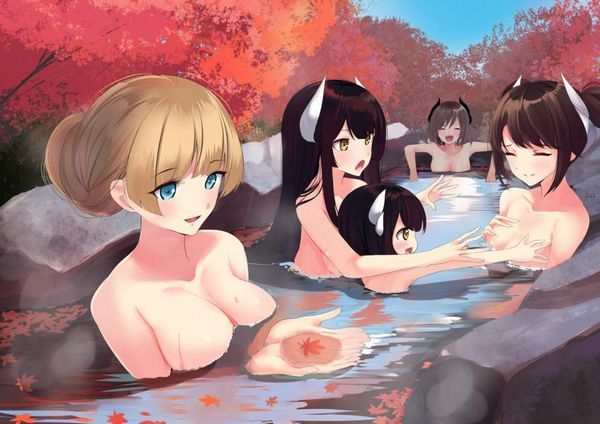 【風流】紅葉を眺めつつ露天風呂を楽しむ女子達の二次エロ画像【4】