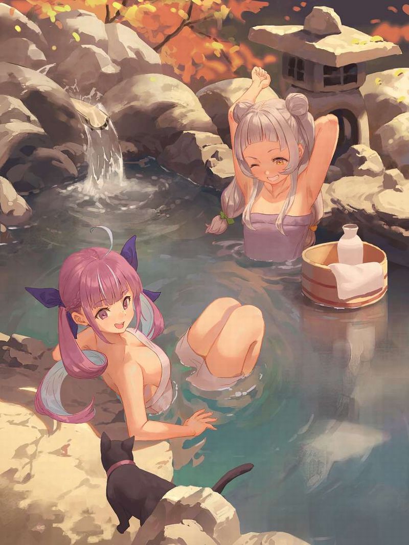 【女性Youtuberの入浴風景】バスタオル巻いて温泉に漬かる女子達の二次エロ画像【12】
