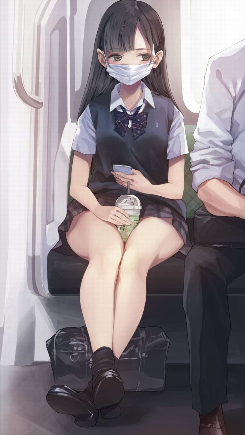 【チラ見不可避】電車で向かいの座席に女子高生が！！な、二次エロ画像【22】