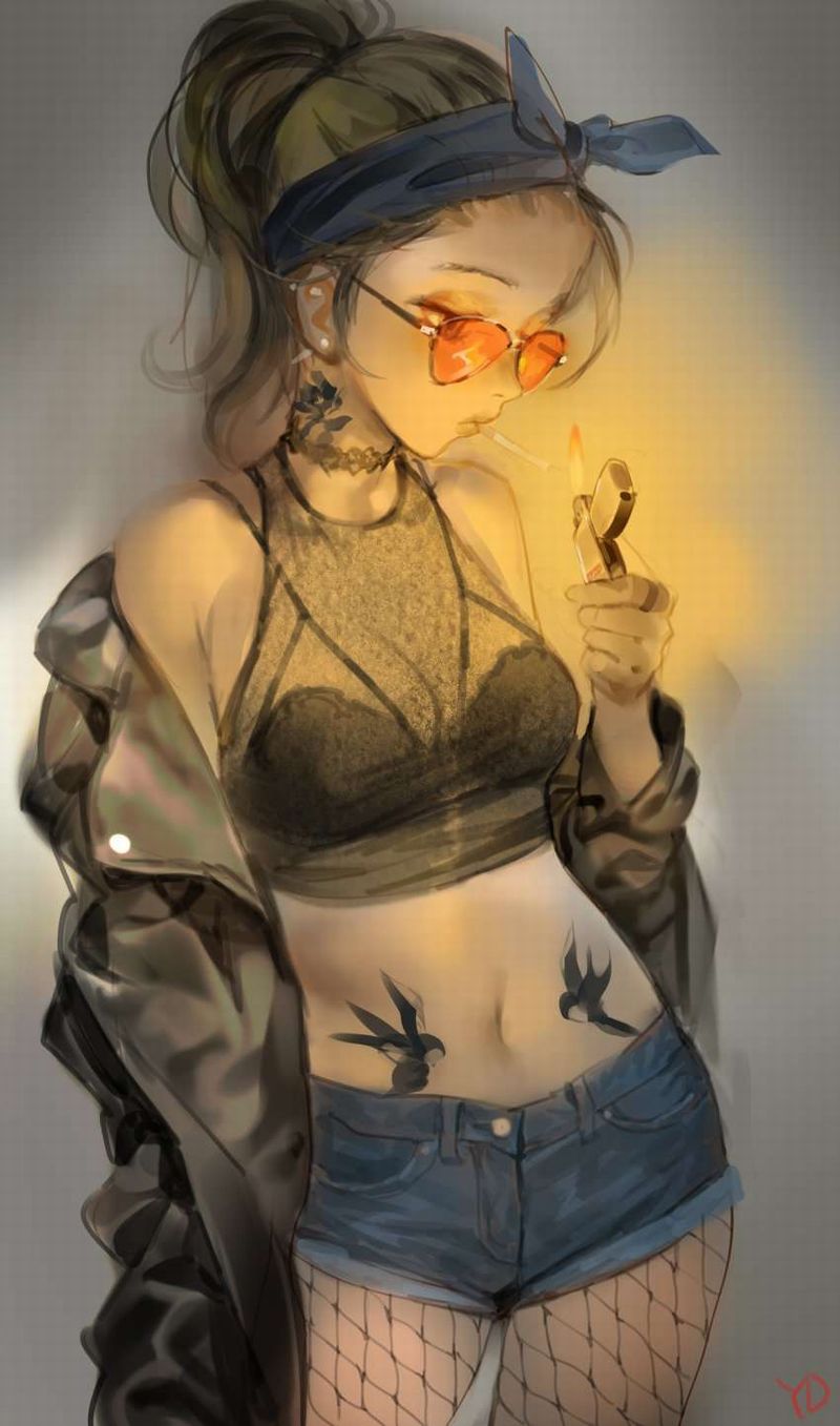 【一服】タバコに火を付ける女子の二次エロ画像【21】
