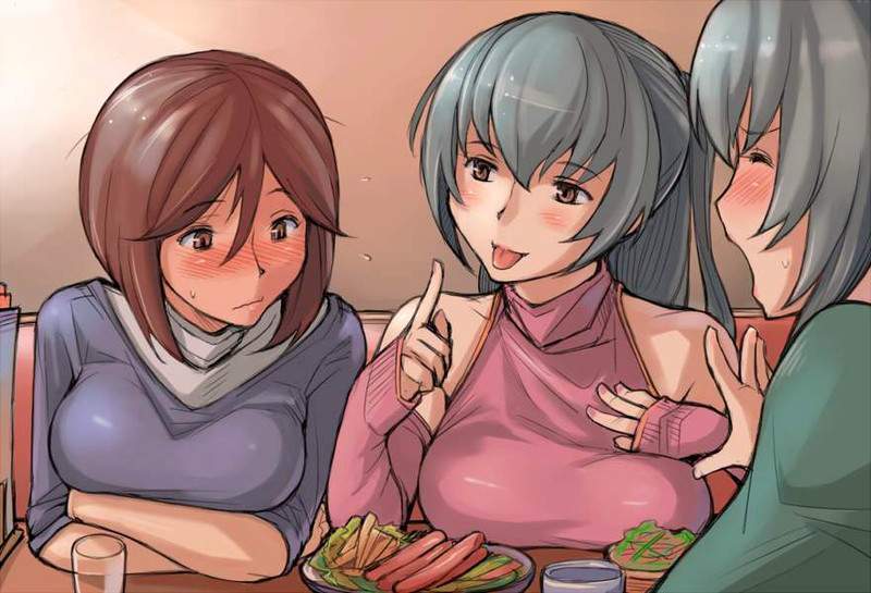 【チラ見不可避】テーブルにおっぱい乗せつつ食事する女子達の二次エロ画像【10】