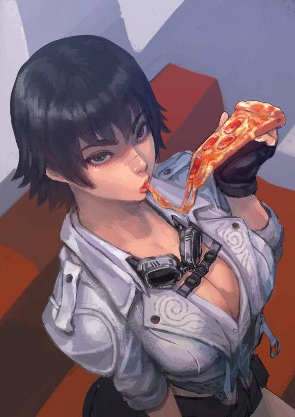 【精液のメタファー】ピザ食ってチーズが糸引いてる女子のエロ画像【9】