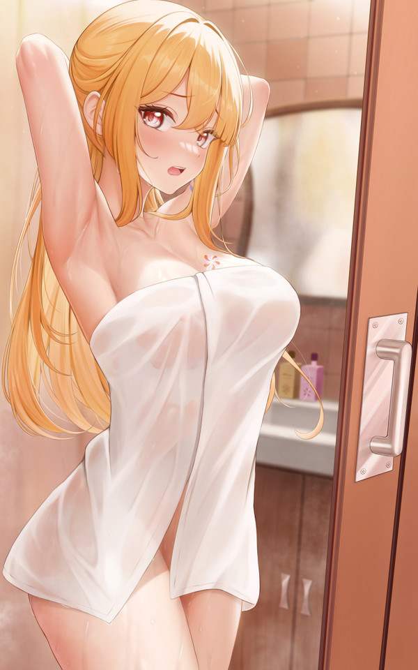 【恥じらい】タオルを裸体に巻いた風呂上り女子の二次エロ画像【2】