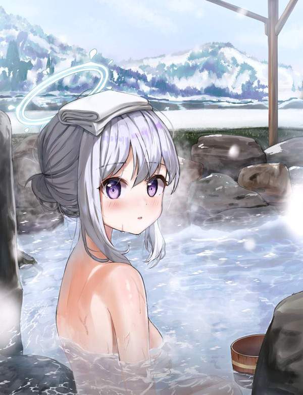 【王道スタイル】タオルを頭に乗せて温泉に浸かる女子の二次エロ画像【12】