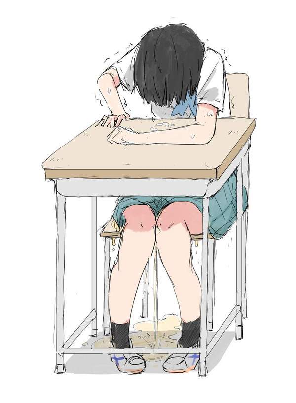【黒歴史爆誕】学校机に座った状態でオシッコ漏らした女子の二次エロ画像【38】
