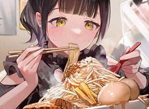 【Ｇ系】二郎っぽいラーメン食べてる女子の二次画像【インスパイア系】