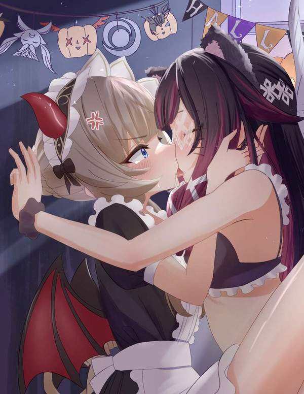 【ポリコレの好物】舌絡ませてディープキスする女子２名の二次エロ画像【4枚目】