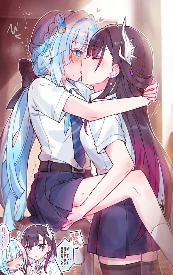 【ポリコレの好物】舌絡ませてディープキスする女子２名の二次エロ画像【9枚目】