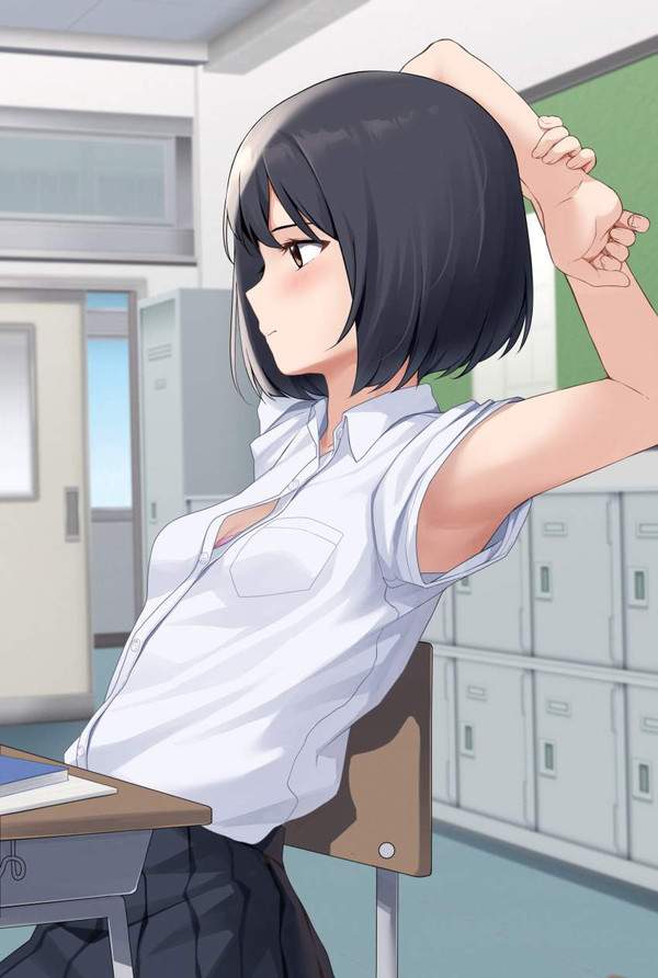 【お疲れ】休み時間に伸びをするＪＫ達の二次エロ画像【1枚目】