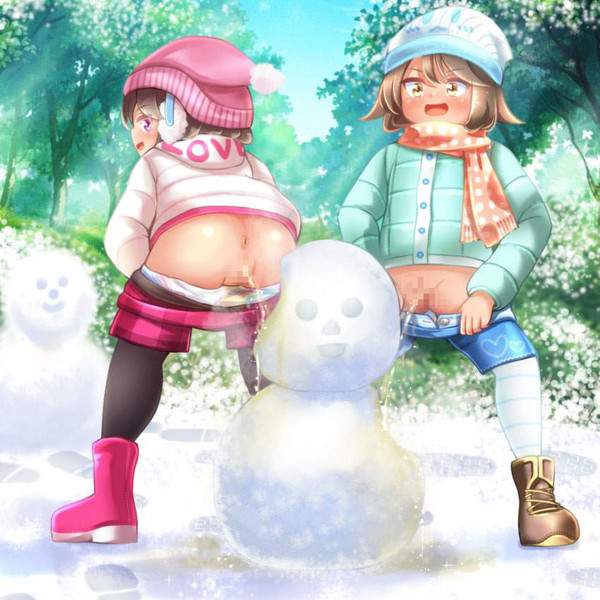 【雪国あるある】積もる雪に野ションする女子達の二次エロ画像【34枚目】
