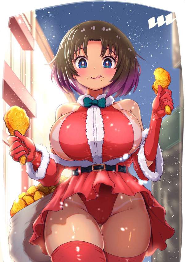 【冷めちゃった】サンタコスでチキン食べてる女子達の二次エロ画像【12枚目】
