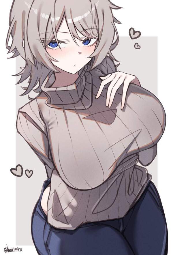 【着衣巨乳の魅力】セーター越しに見る大きなおっぱいの二次エロ画像【15枚目】