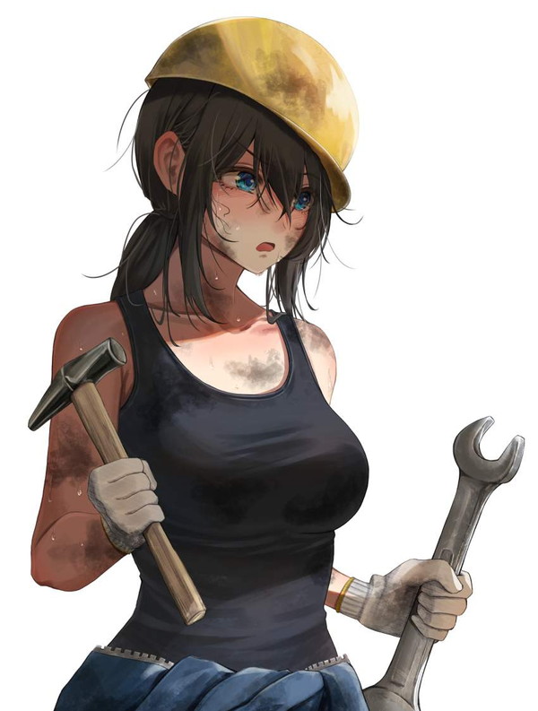 【汗舐めたい】安全ヘルメット姿なドカタ女子の二次エロ画像 【7枚目】