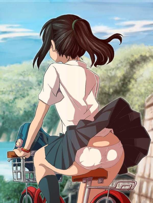 【本日から青切符導入】自転車パンチラ女子の二次エロ画像【8枚目】