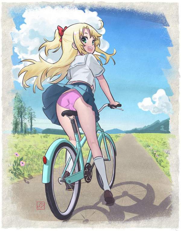 【本日から青切符導入】自転車パンチラ女子の二次エロ画像【32枚目】