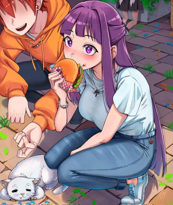 【しっかりいい朝食の日】ハンバーガーを食べる女子達の二次エロ画像【栄養満点の朝飯の代表】【2枚目】