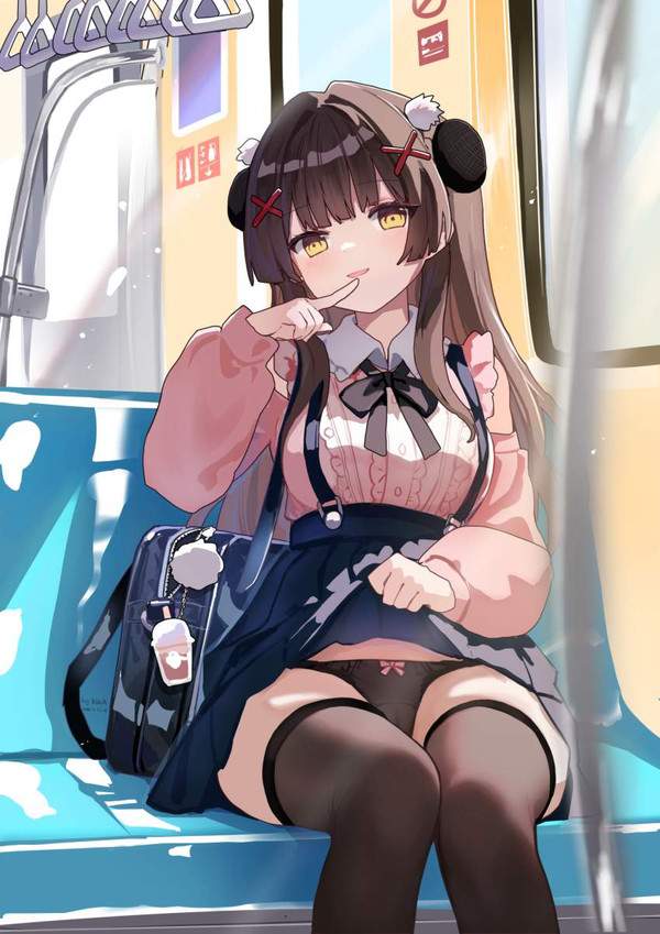【パン鉄】電車で向かいの席の女の子がわざとパンツ見せてきた二次エロ画像【10枚目】