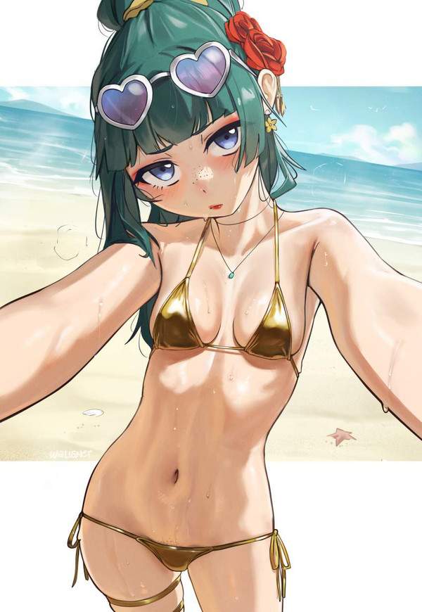 【この夏のトレンド】ビキニの上から陰毛がハミだしてる剛毛女子達の二次エロ画像【17枚目】
