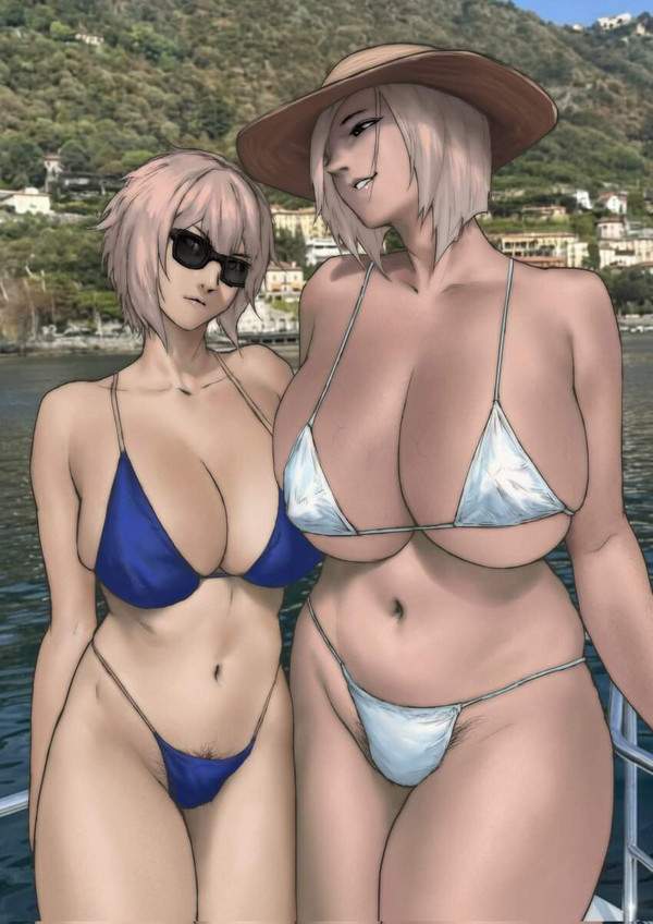 【この夏のトレンド】ビキニの上から陰毛がハミだしてる剛毛女子達の二次エロ画像【20枚目】