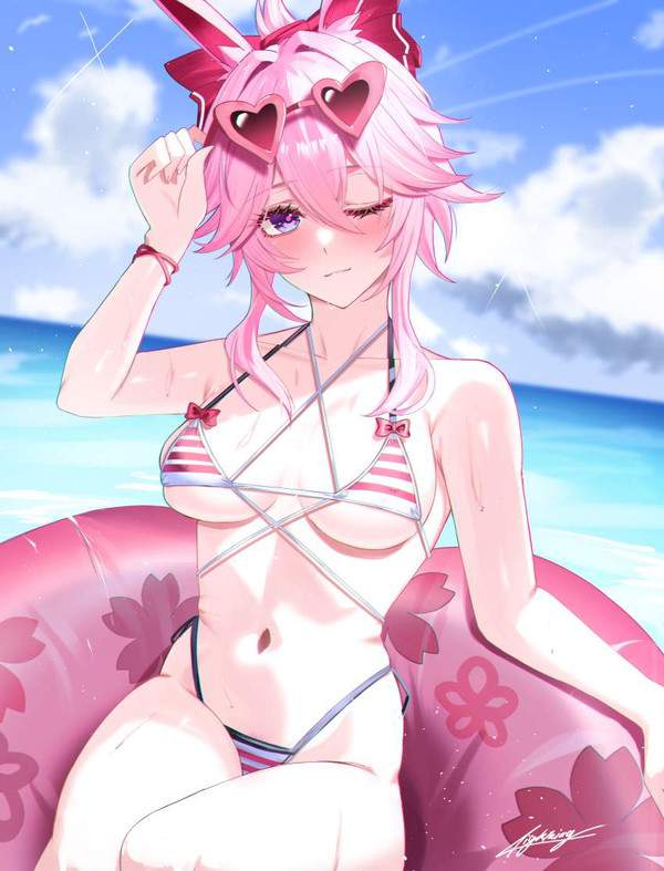 【この夏のトレンド】ビキニの上から陰毛がハミだしてる剛毛女子達の二次エロ画像【35枚目】