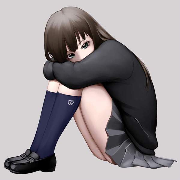 【ノーパン!ノーパン!】パンツ履いてないのに体育座りしてる女子達の二次エロ画像【8枚目】