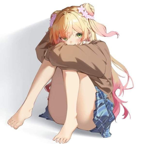 【ノーパン!ノーパン!】パンツ履いてないのに体育座りしてる女子達の二次エロ画像【13枚目】
