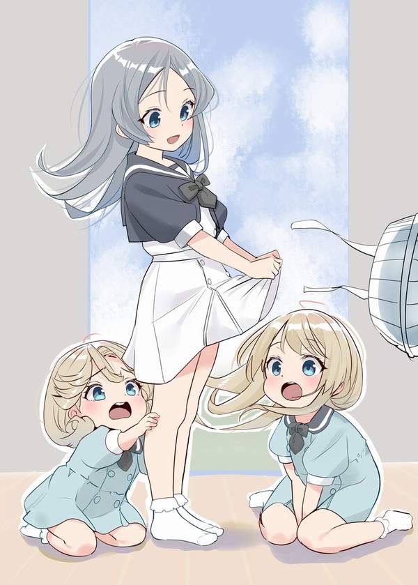 【大暑】股間に扇風機の風を当てて暑さに対処する女子達の二次エロ画像【14枚目】